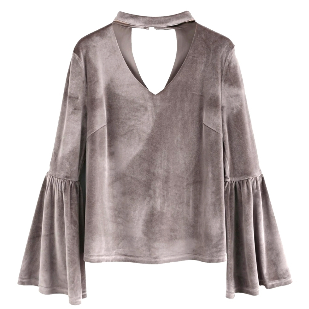 Chocker V Neck Bell Sleeve Velvet Top Size L